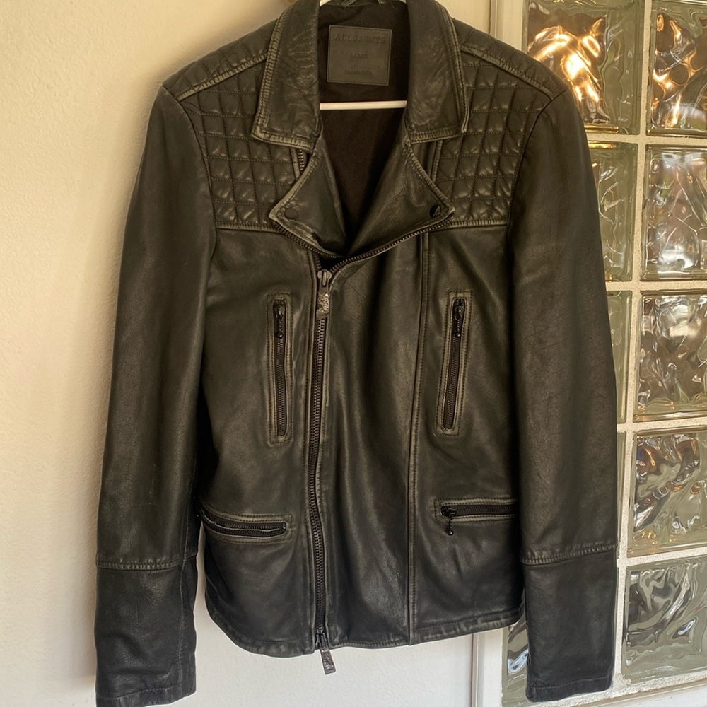 All Saints Black Leather Jacket for Men